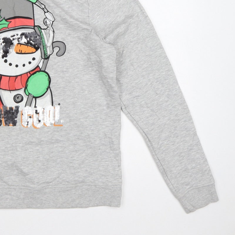 Next Girls Grey 16 Years Pullover Sweatshirt Christmas Snowman Sequin