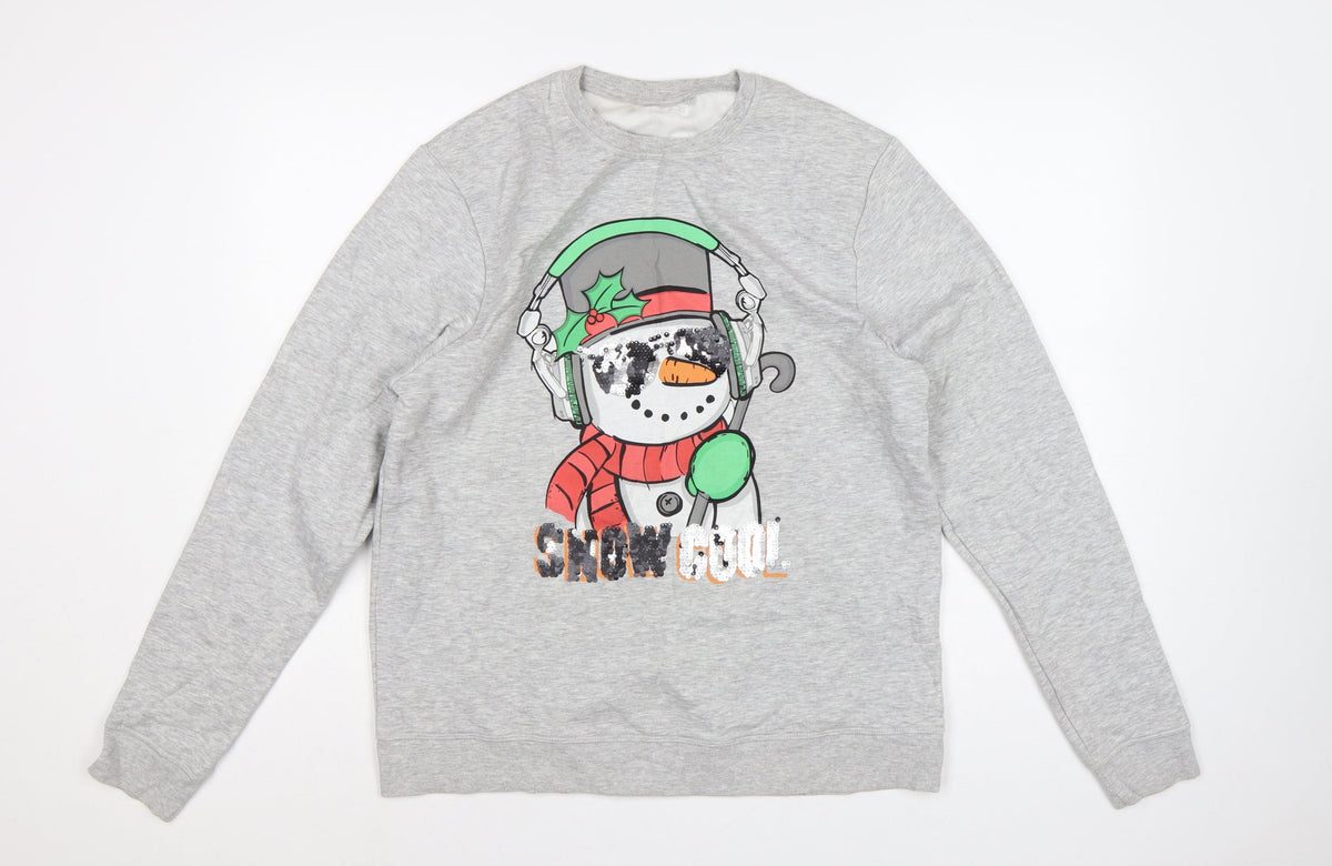 Next Girls Grey 16 Years Pullover Sweatshirt Christmas Snowman Sequin