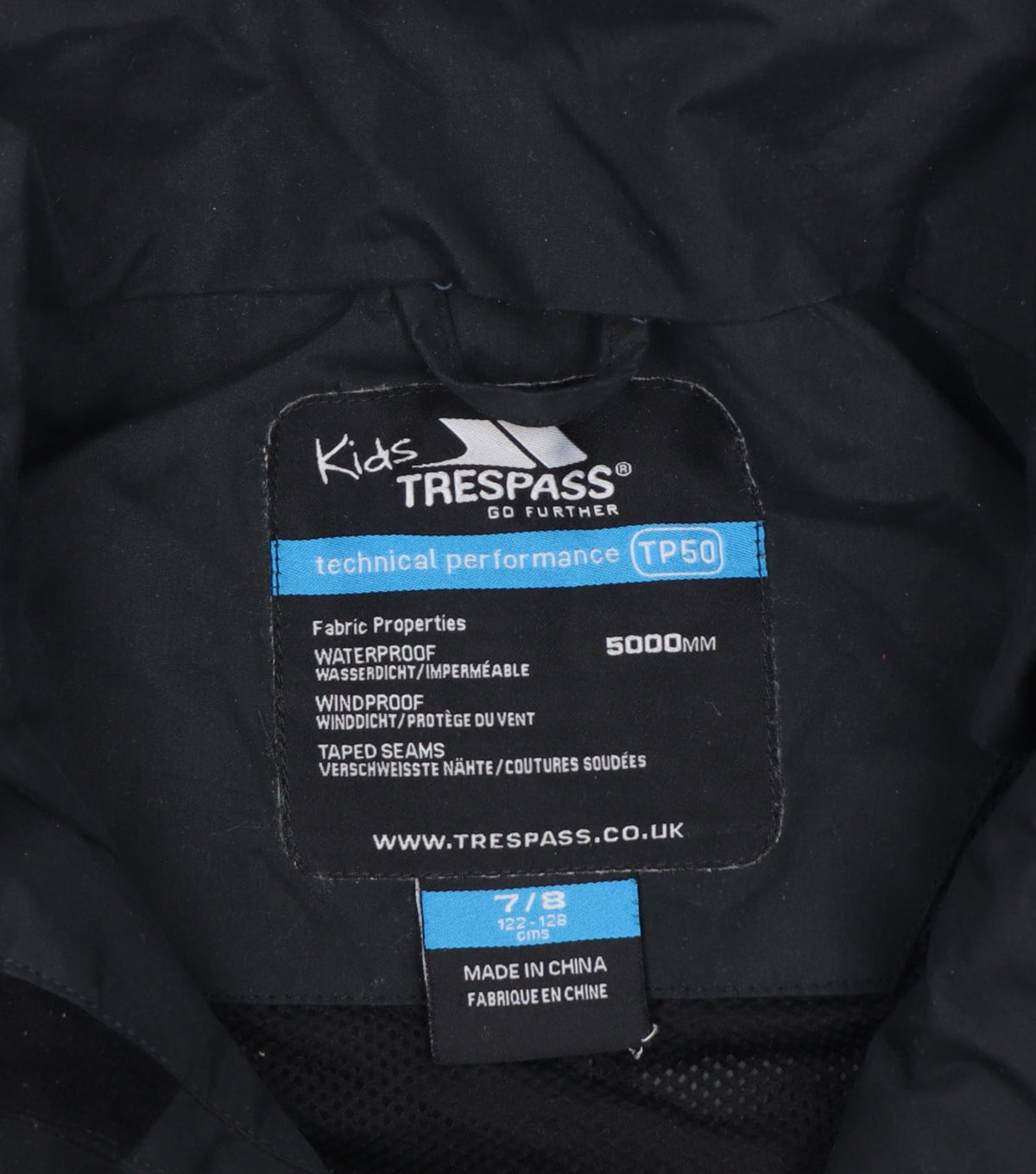 Trespass Boys Black 7-8 Years Ski Jacket Waterproof Windproof TP50