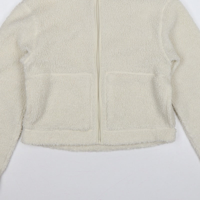 H&M Women Ivory S Teddy Fleece Full Zip Jacket Pockets