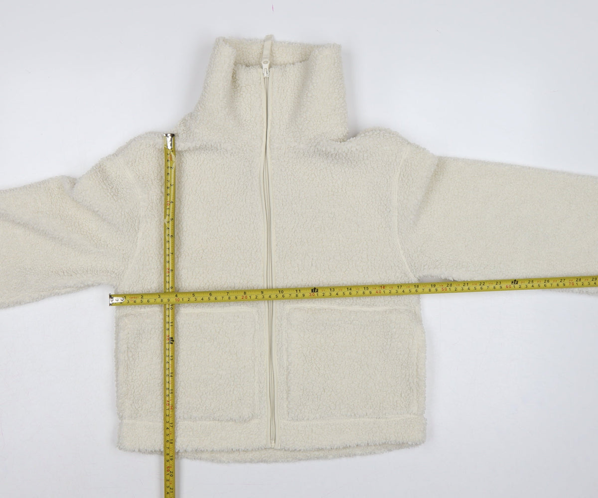 H&M Women Ivory S Teddy Fleece Full Zip Jacket Pockets