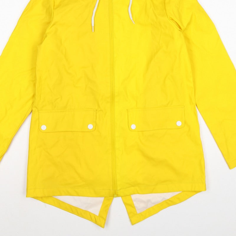 Boohoo Women Yellow Hooded Fishtail Rain Jacket UK 8 Zip