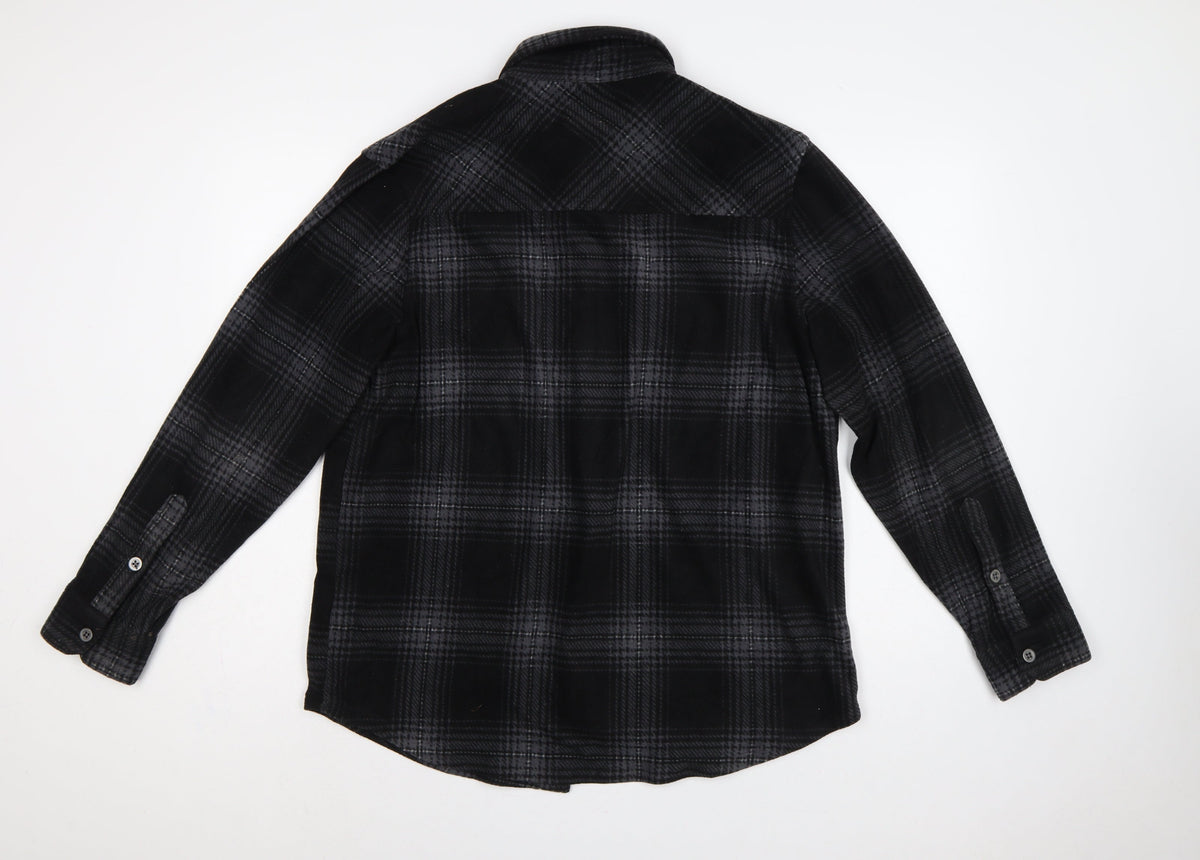 Freedom Foundry Men’s Black Grey Plaid Flannel Button-Up Shirt M