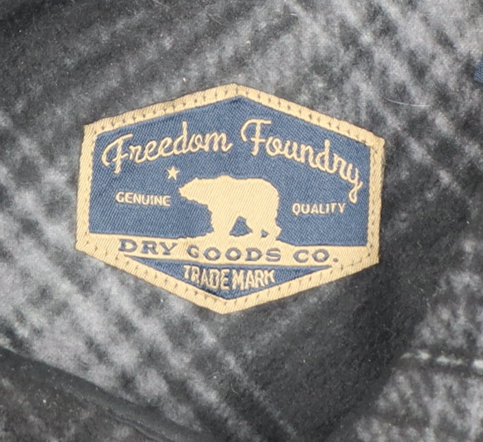 Freedom Foundry Men’s Black Grey Plaid Flannel Button-Up Shirt M