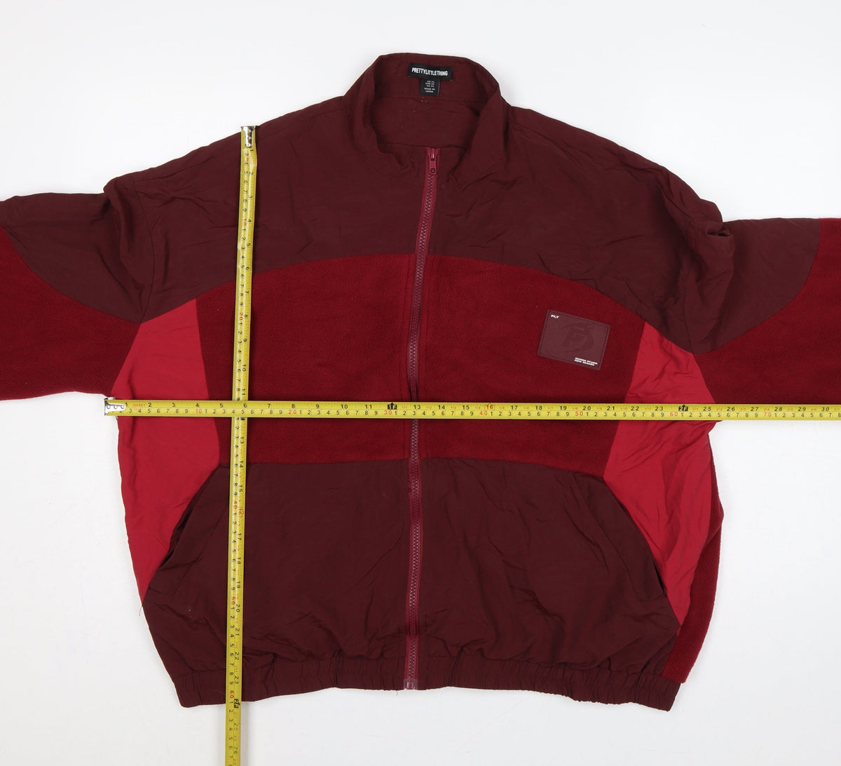 PrettyLittleThing Women Red XL Colour Block Fleece Bomber Jacket