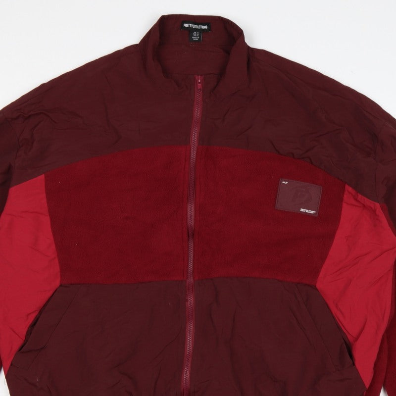PrettyLittleThing Women Red XL Colour Block Fleece Bomber Jacket