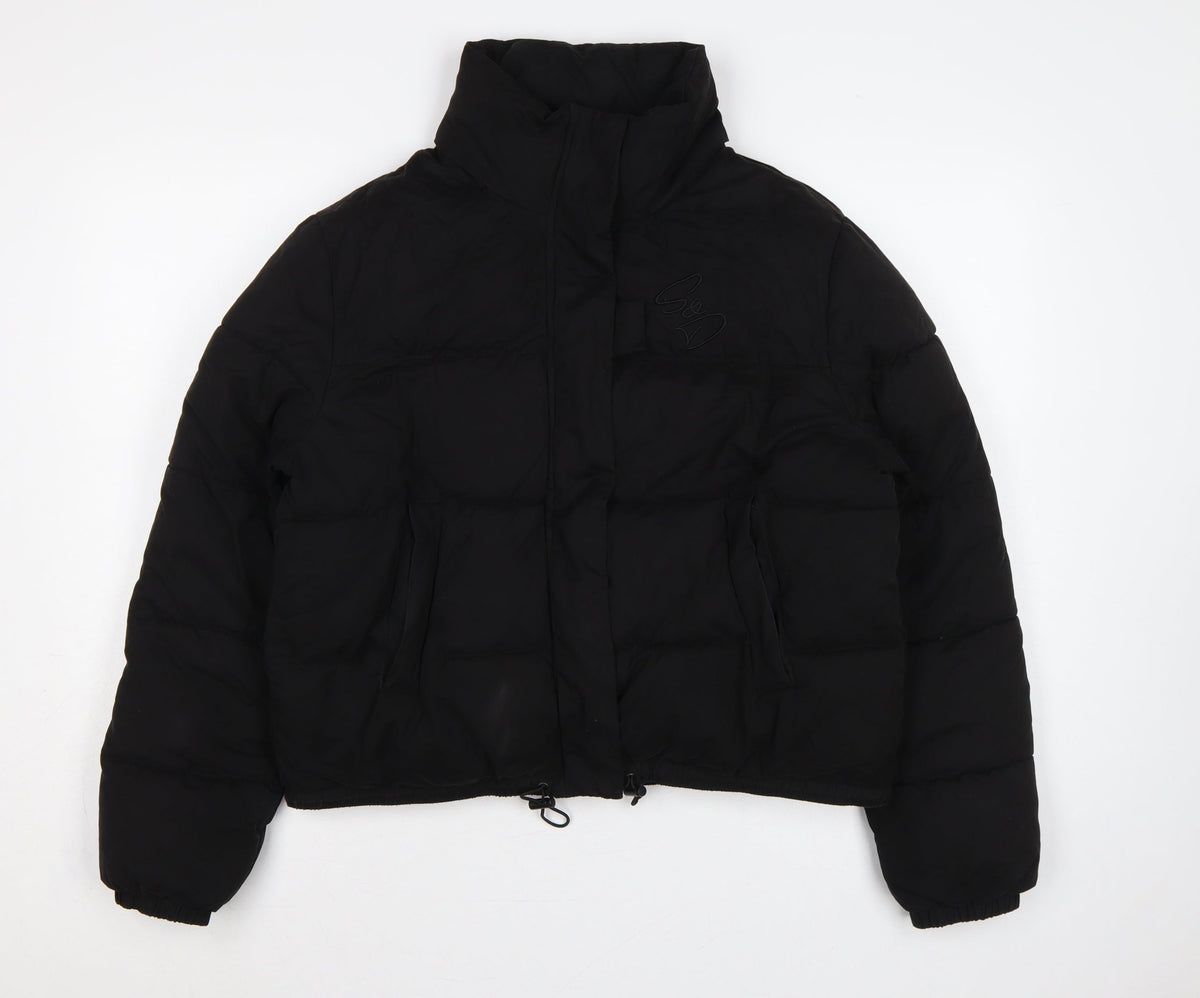 SDNY Women’s Black UK 12 Short Puffer Jacket Logo Zip Padded