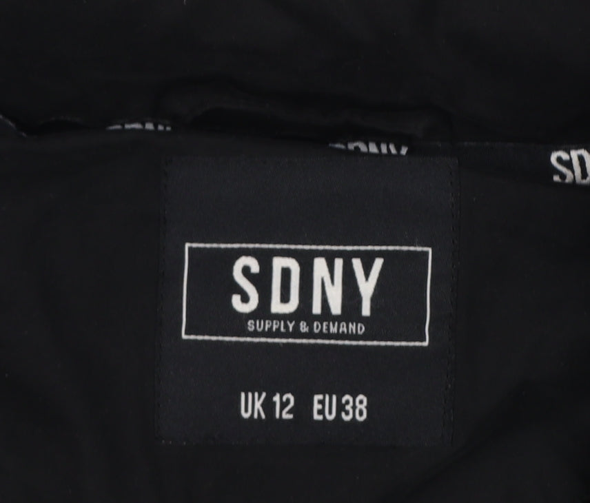 SDNY Women’s Black UK 12 Short Puffer Jacket Logo Zip Padded