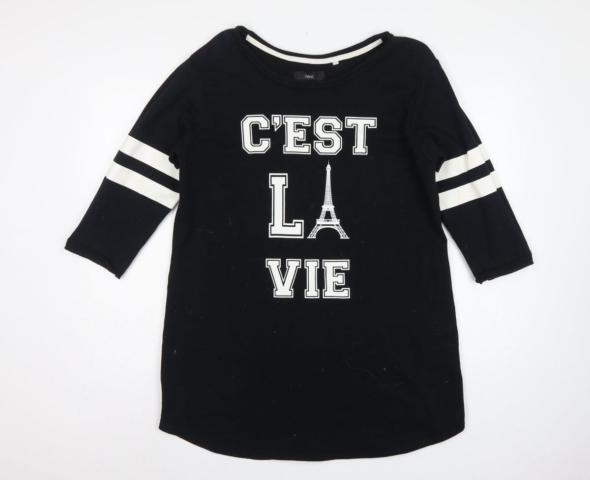 Next Women Black Size 18 T-Shirt Dress Paris Graphic Stripe Sleeve