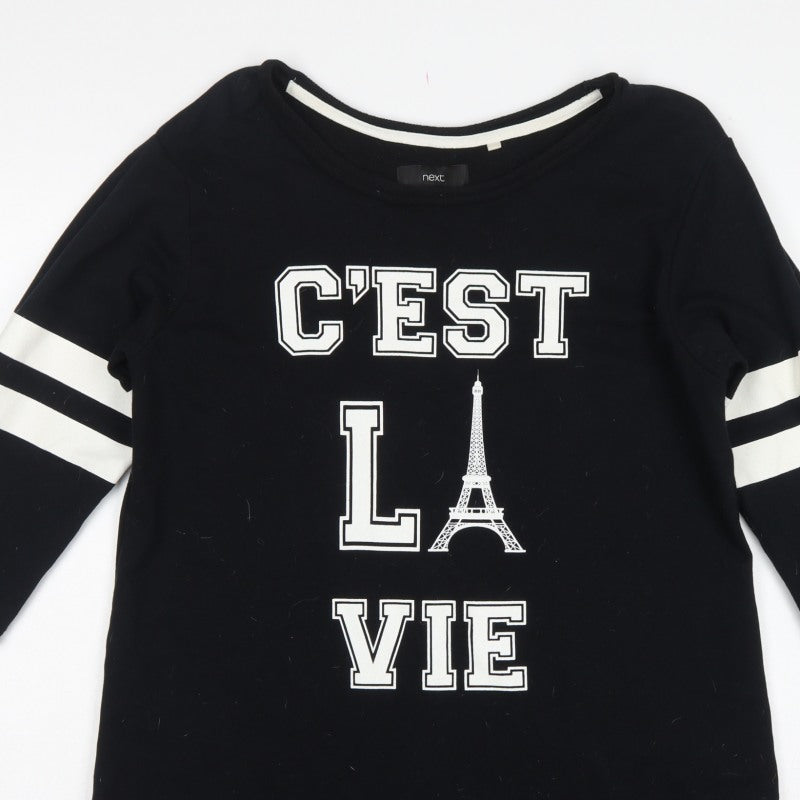 Next Women Black Size 18 T-Shirt Dress Paris Graphic Stripe Sleeve