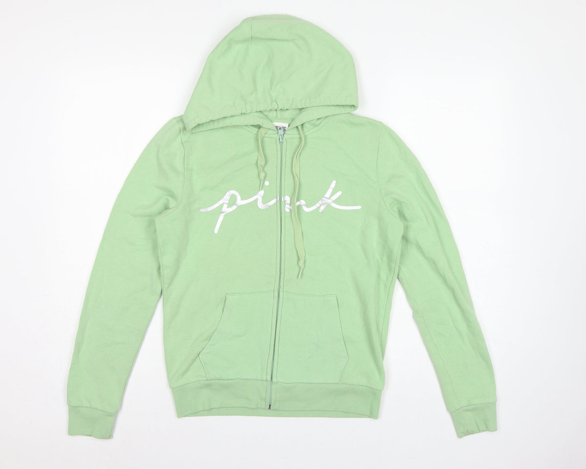 PINK Victoria's Secret Women’s Green S Full Zip Logo Hoodie