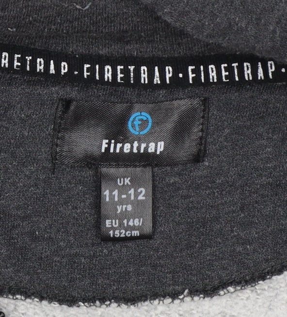 Firetrap Boys Grey 11-12 Years Full Zip Hooded Fleece Sweatshirt