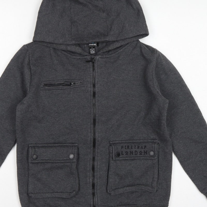 Firetrap Boys Grey 11-12 Years Full Zip Hooded Fleece Sweatshirt