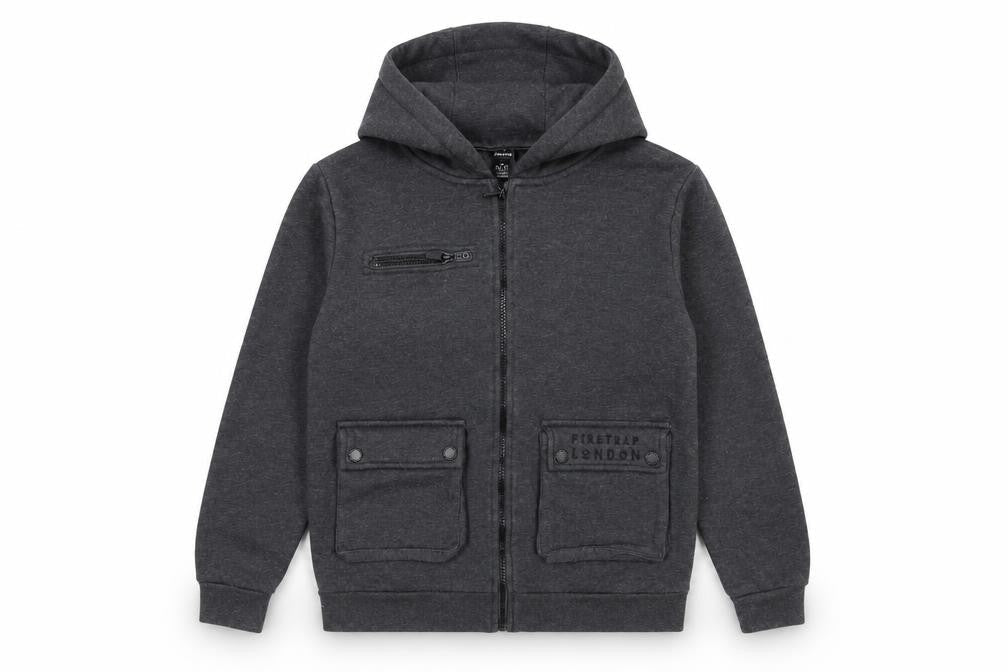 Firetrap Boys Grey 11-12 Years Full Zip Hooded Fleece Sweatshirt