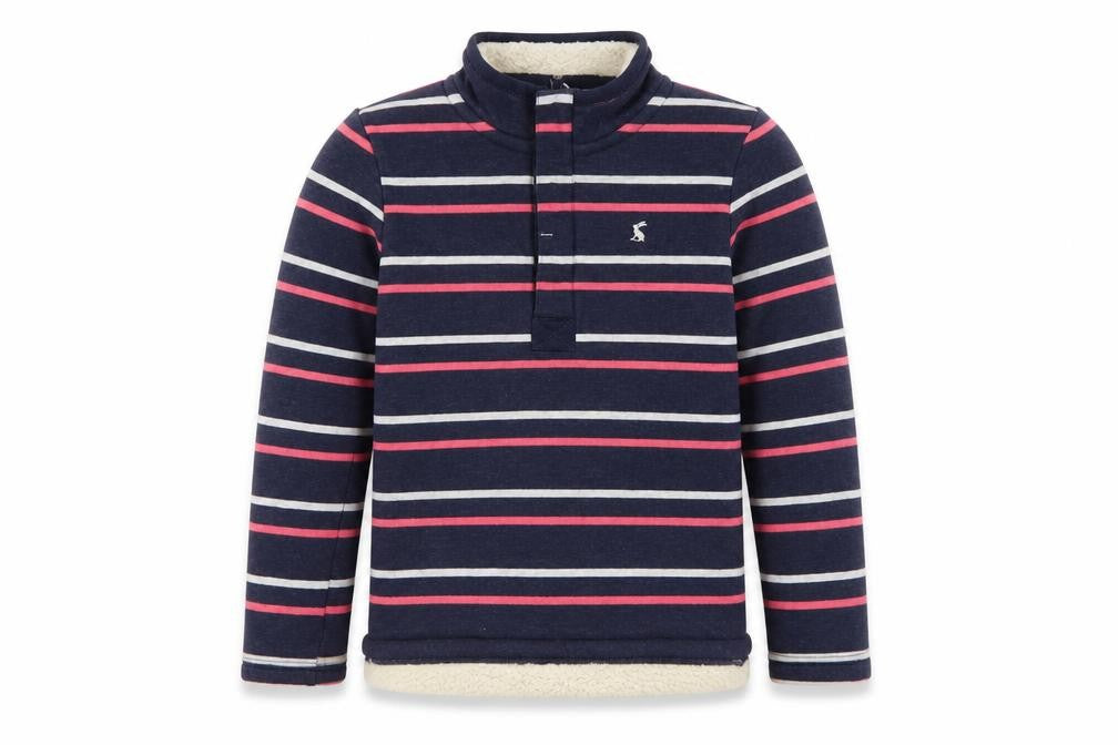 Front view of Joules girls’ multicoloured 9-10 years striped 1/4 zip fleece sweatshirt