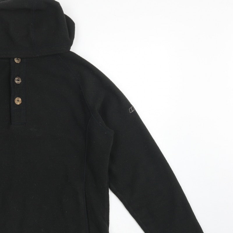 Berghaus Women Black UK 16 Hooded Fleece Button Henley Sweatshirt