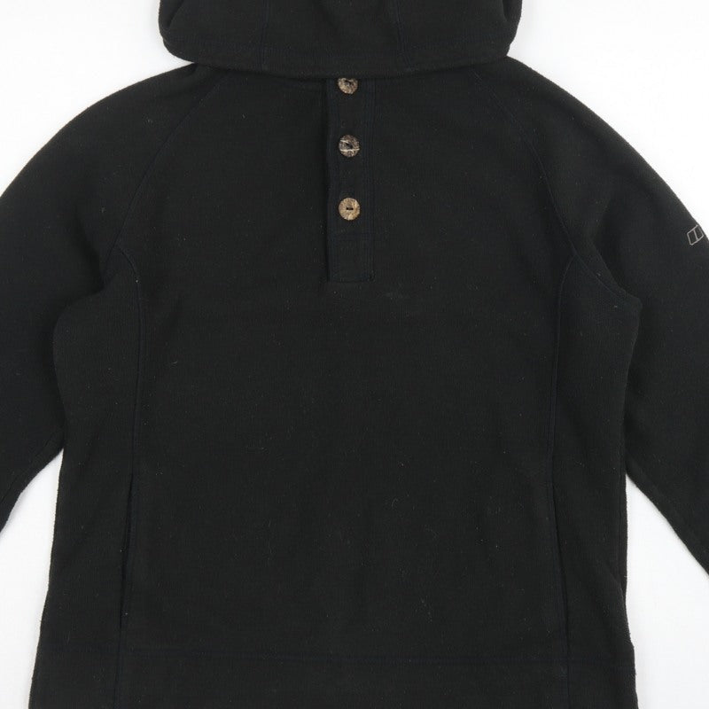 Berghaus Women Black UK 16 Hooded Fleece Button Henley Sweatshirt