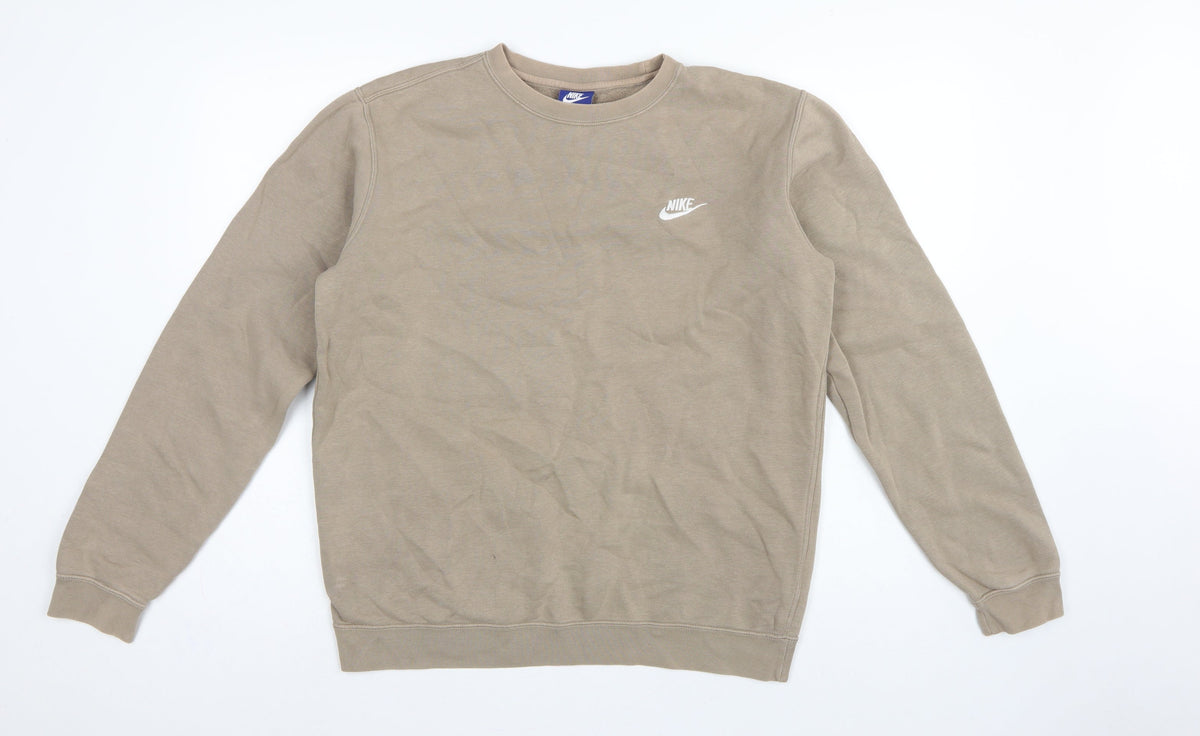 Nike Men’s Beige M Crew Neck Pullover Fleece Sweatshirt Logo
