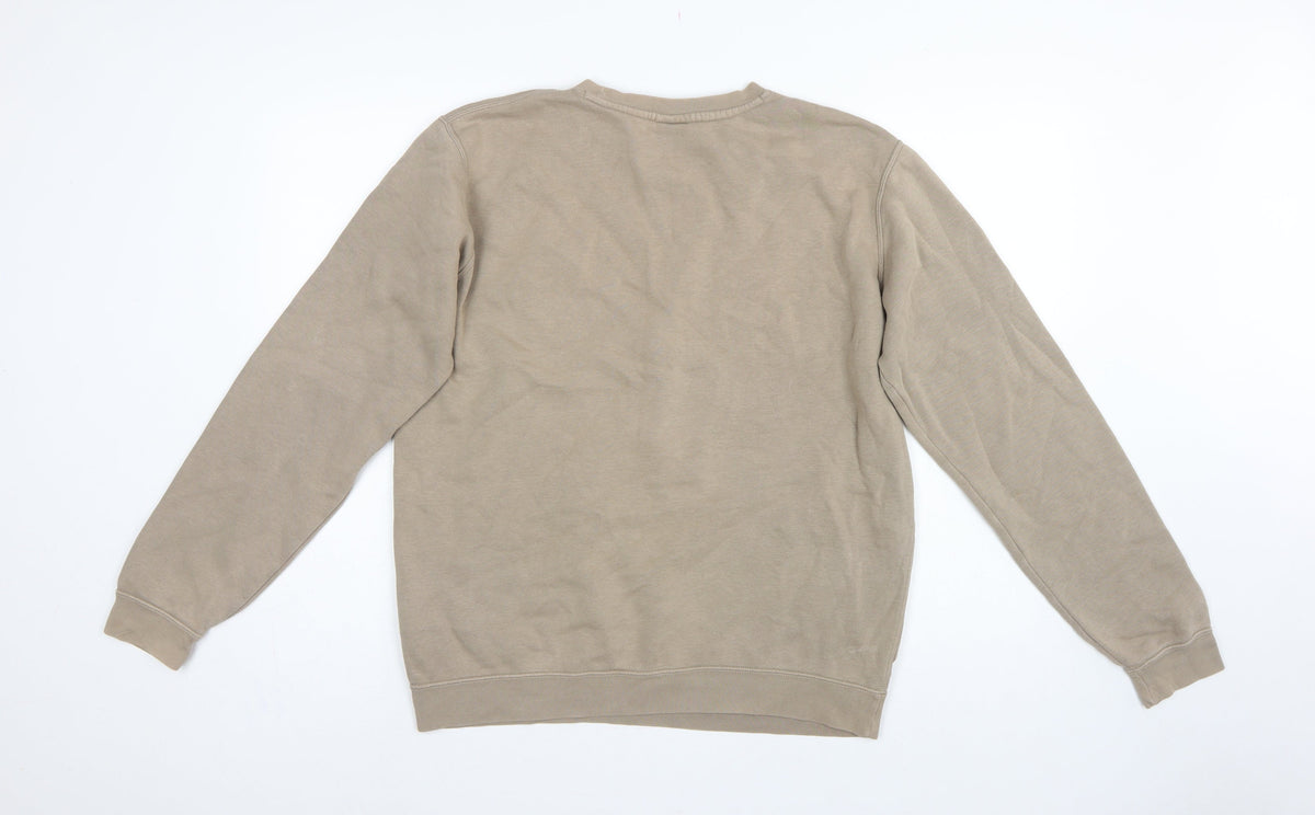 Nike Men’s Beige M Crew Neck Pullover Fleece Sweatshirt Logo
