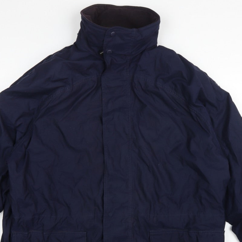 John Partridge Men Blue L Parka Coat Polyester PU Utility Zip Snap Pockets