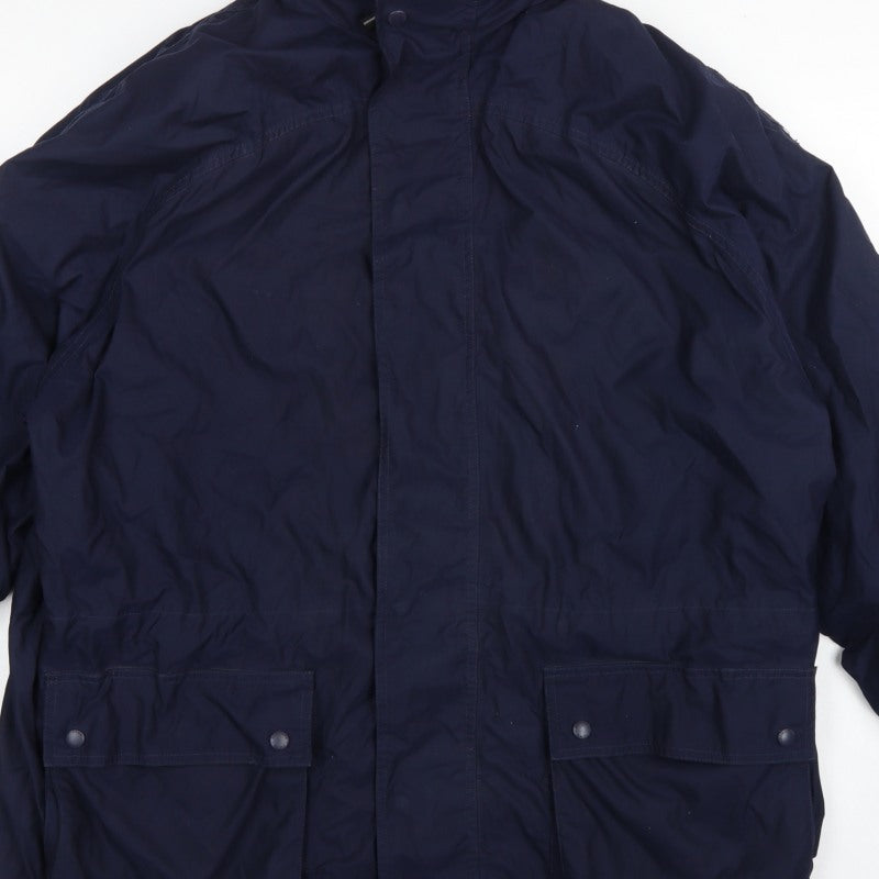 John Partridge Men Blue L Parka Coat Polyester PU Utility Zip Snap Pockets