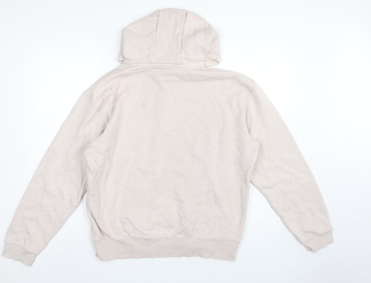 Brand and care label for Adidas Men Beige M Pullover Hoodie Logo Graphic Fleece Sportswear