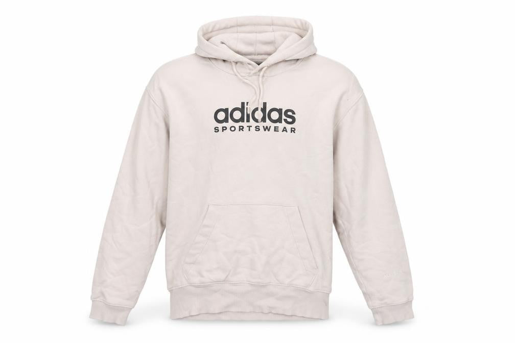 Front view of Adidas Men Beige M Pullover Hoodie Logo Graphic Fleece Sportswear
