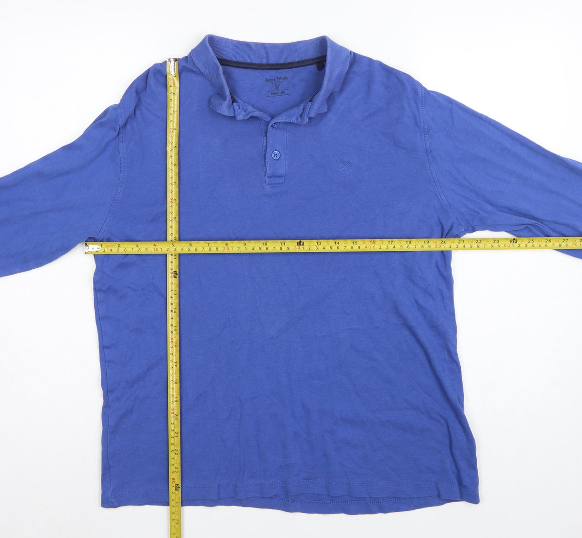James Pringle Men’s Blue Cotton Long Sleeve Polo Shirt Medium