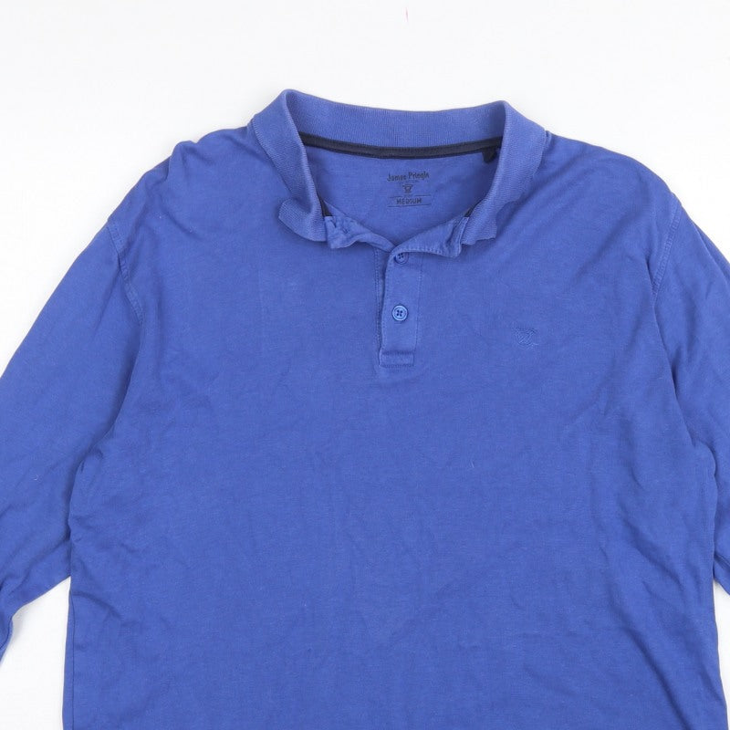 James Pringle Men’s Blue Cotton Long Sleeve Polo Shirt Medium