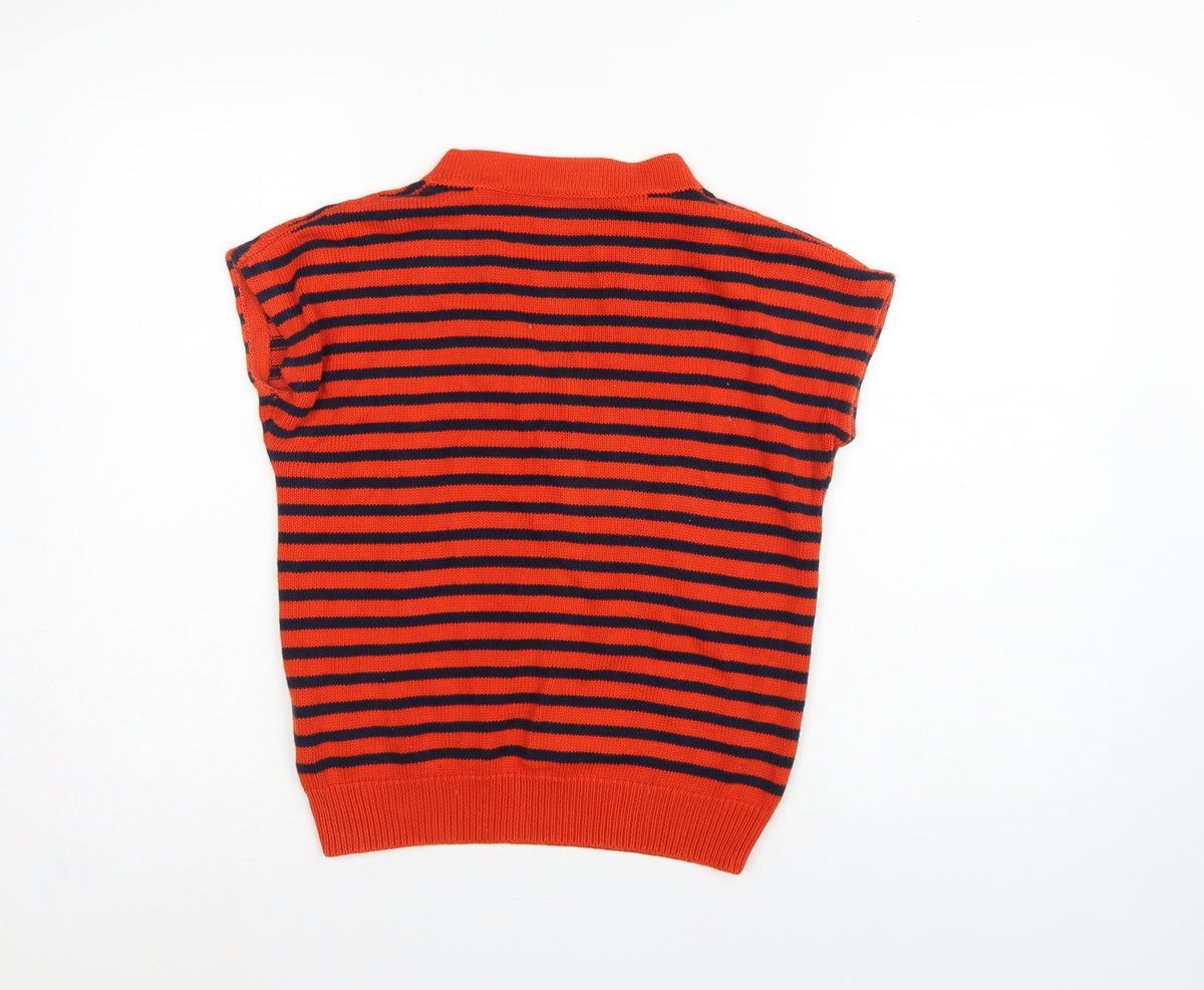 A.P.C. Women Orange Navy Stripe Pima Cotton V-Neck Sleeveless Jumper S