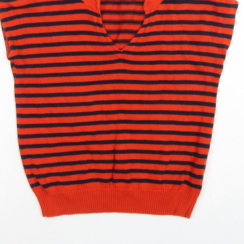 A.P.C. Women Orange Navy Stripe Pima Cotton V-Neck Sleeveless Jumper S