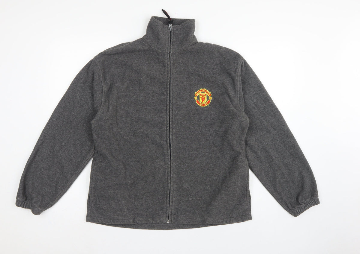 Back view of Manchester United Men’s Grey S Fleece Full Zip Football Jacket
