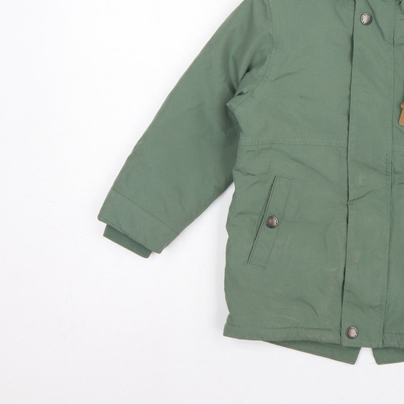 Next Boys Green Parka Coat 5-6 Years Hooded Fleece Lined Winter Jacket
