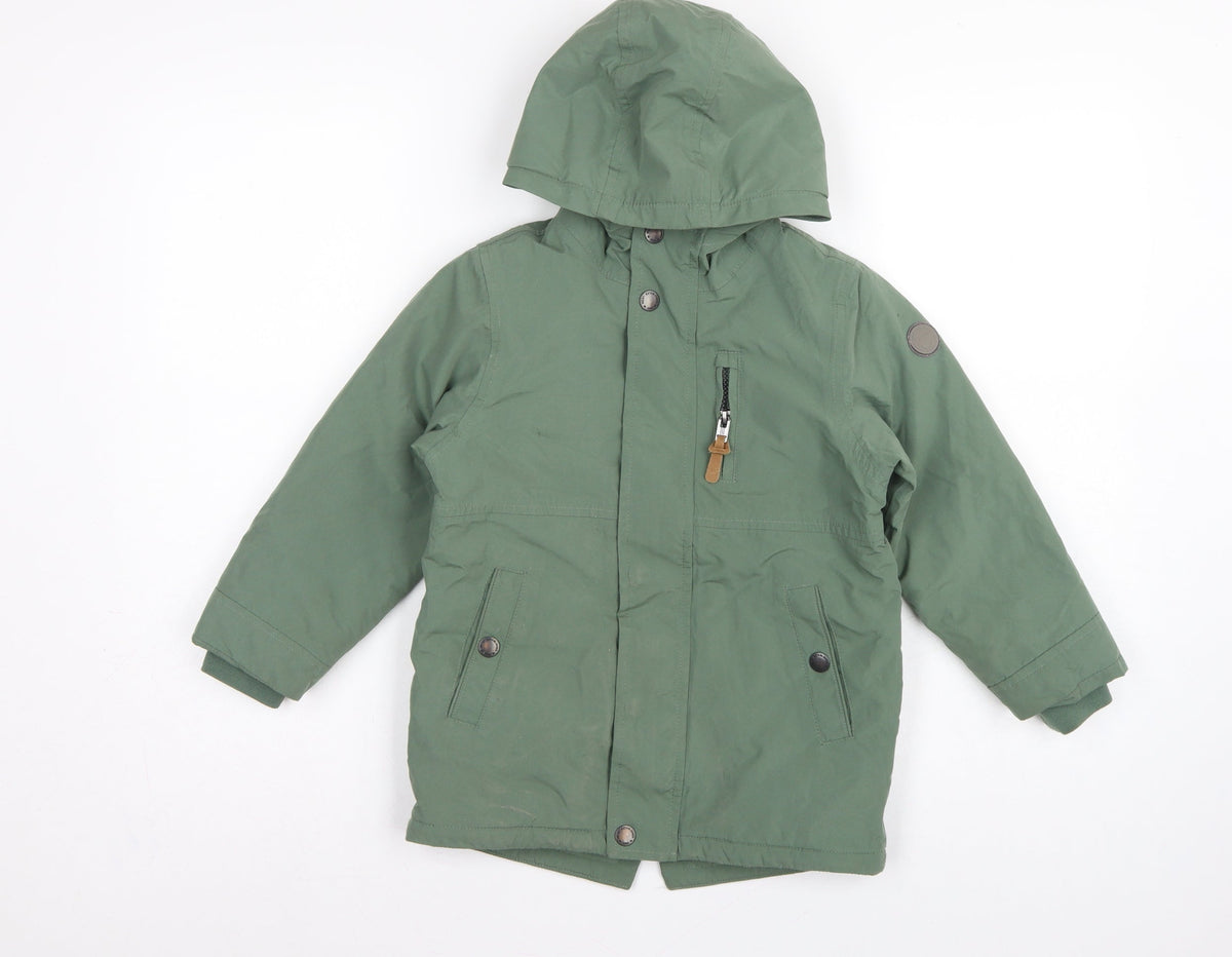 Next Boys Green Parka Coat 5-6 Years Hooded Fleece Lined Winter Jacket