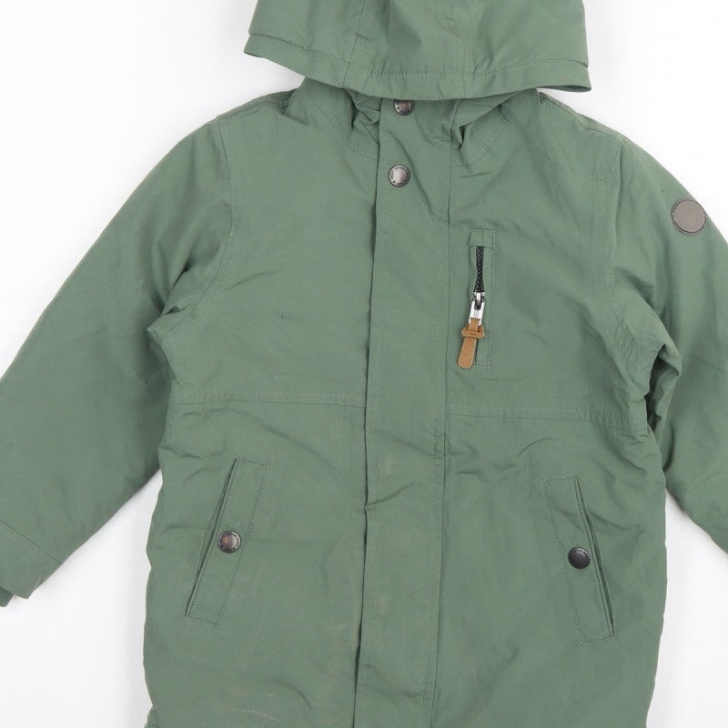 Next Boys Green Parka Coat 5-6 Years Hooded Fleece Lined Winter Jacket