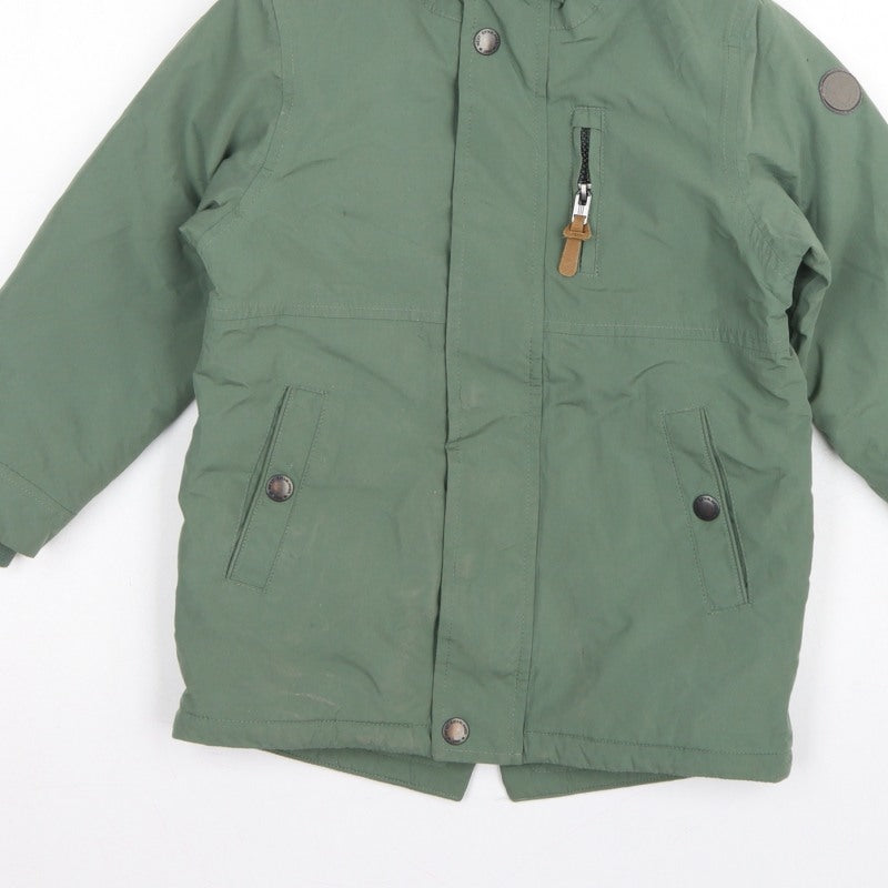 Next Boys Green Parka Coat 5-6 Years Hooded Fleece Lined Winter Jacket