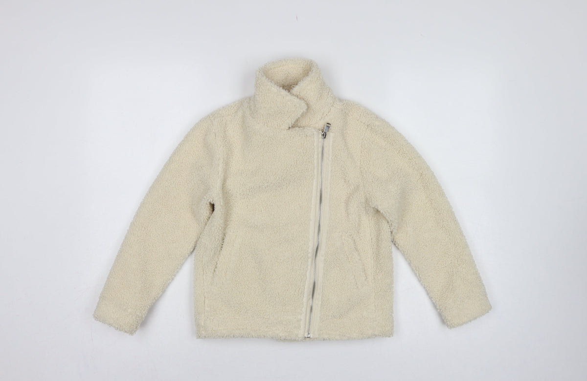 Back view of Threadgirls girls’ ivory 7-8 years teddy fleece zip jacket collared