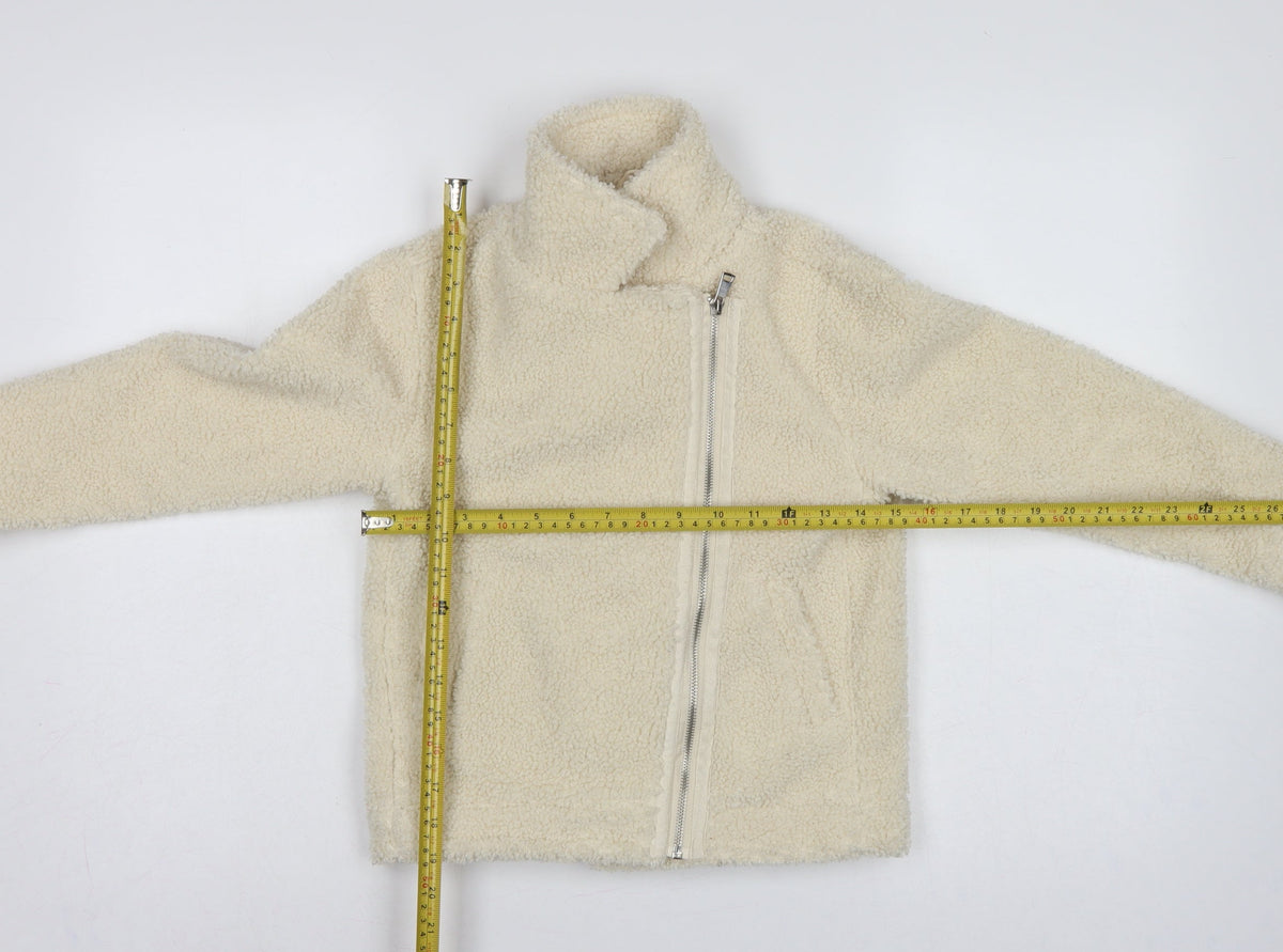 Close-up detail of Threadgirls girls’ ivory 7-8 years teddy fleece zip jacket collared