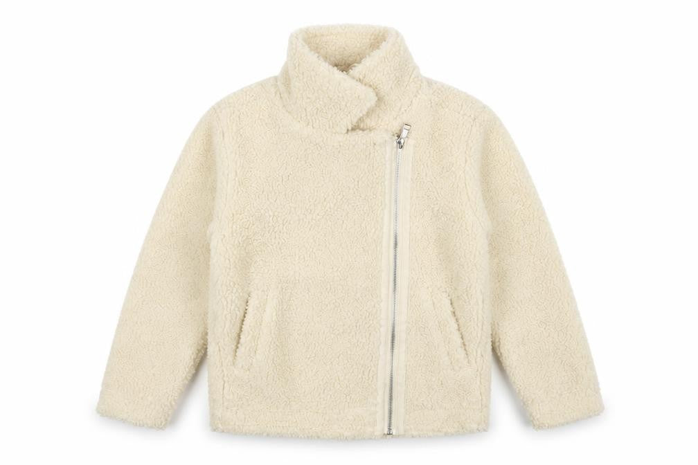 Front view of Threadgirls girls’ ivory 7-8 years teddy fleece zip jacket collared