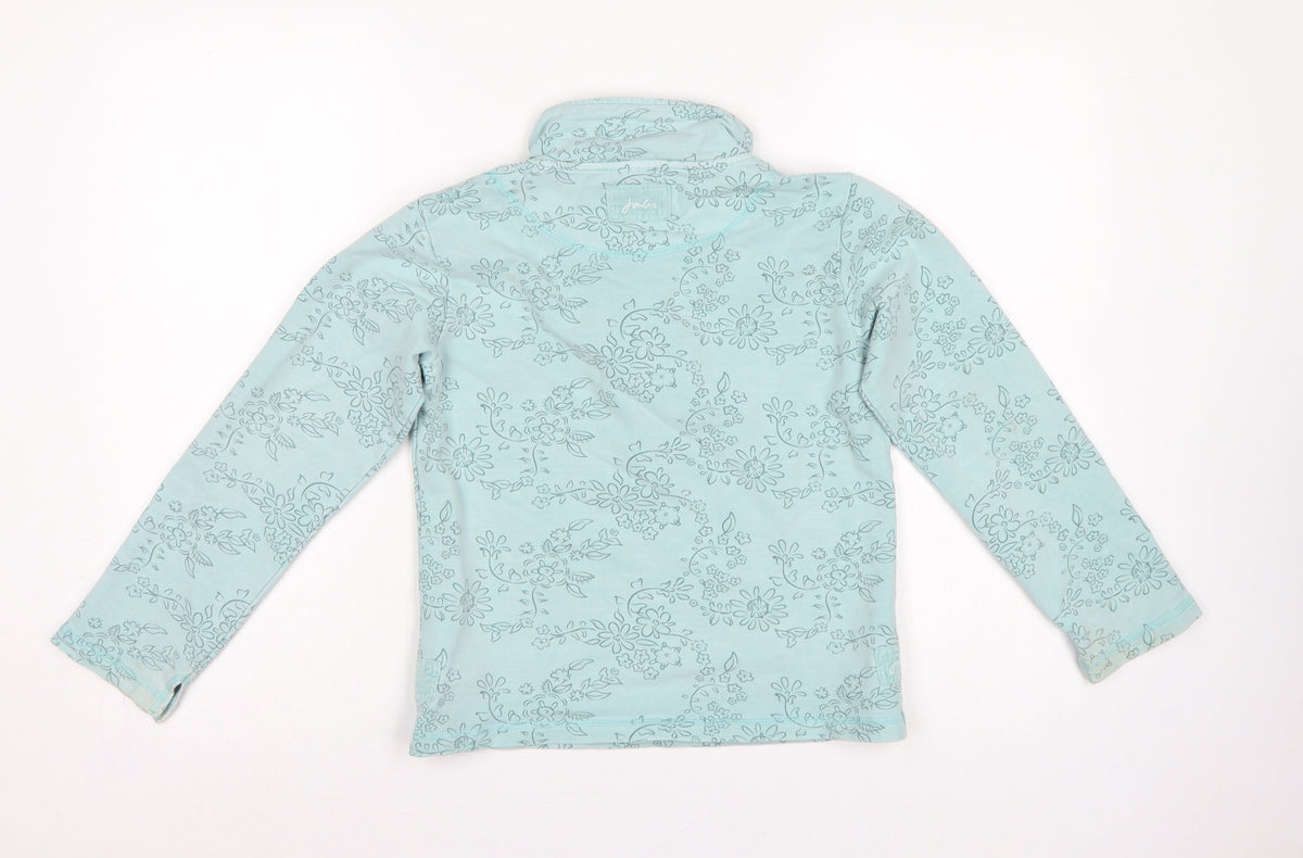 Joules Girls Blue Floral XL 10-11 Years Quarter Zip Pullover Sweatshirt