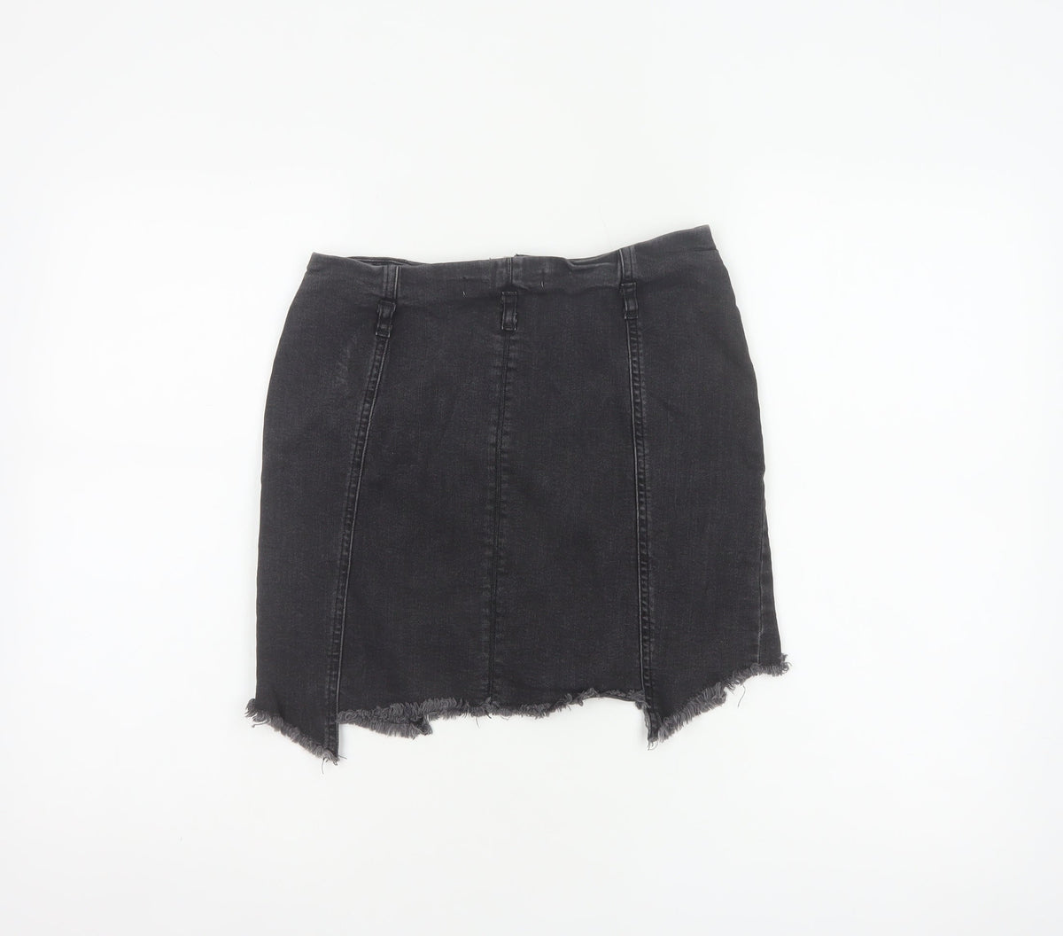 Zara Basic Women Black UK 12 Denim Pencil Mini Skirt Front Zip