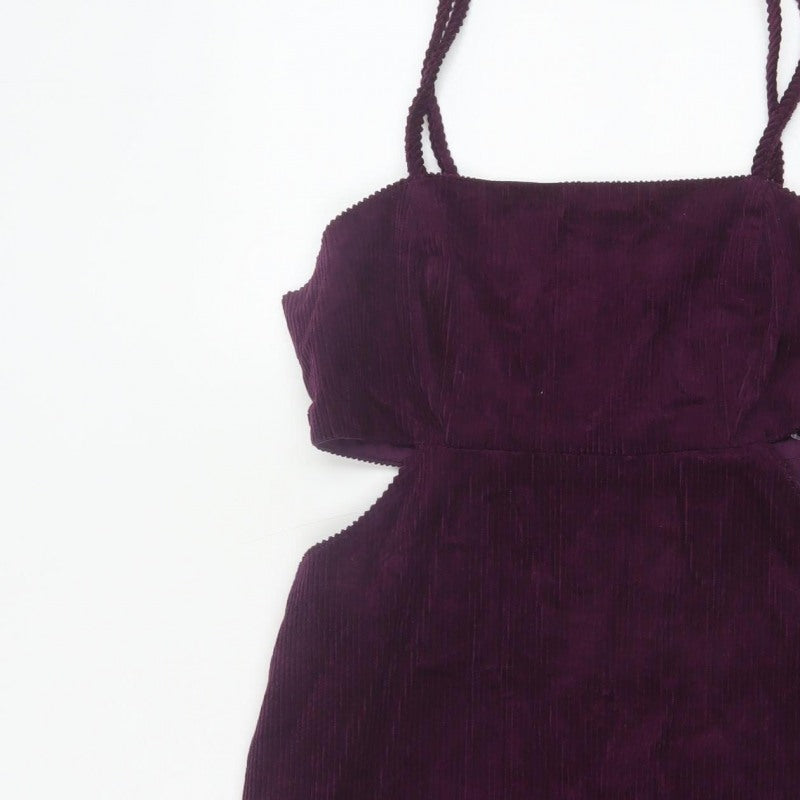 Denim & Co Women Purple UK 12 Bodycon Corduroy Cut Out Mini Dress