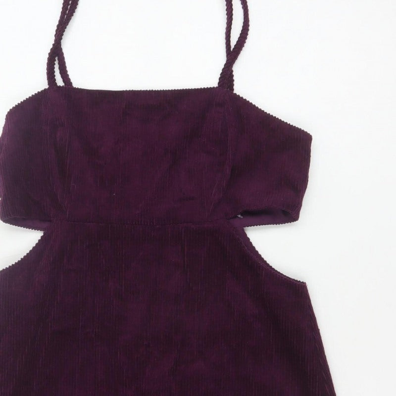 Denim & Co Women Purple UK 12 Bodycon Corduroy Cut Out Mini Dress