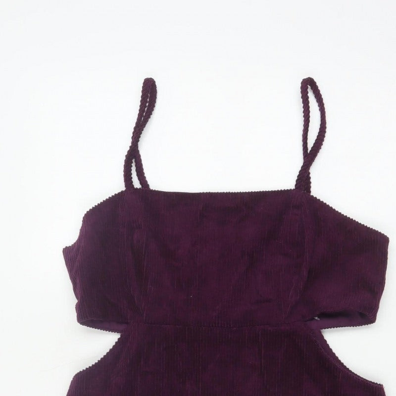 Denim & Co Women Purple UK 12 Bodycon Corduroy Cut Out Mini Dress
