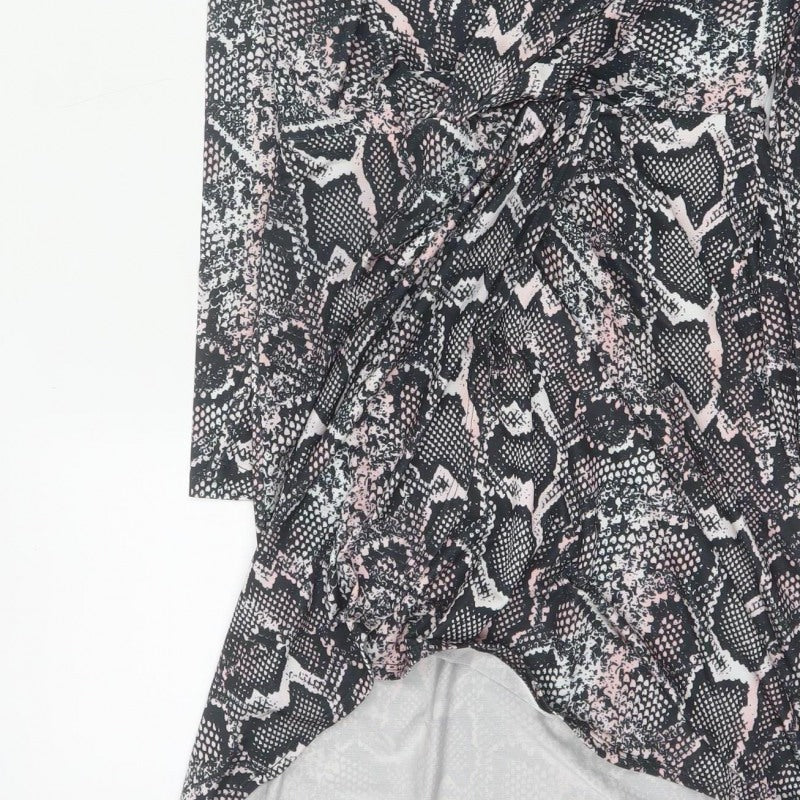 River Island Women Black Pink Animal Print Wrap Dress UK 8 Knee Length