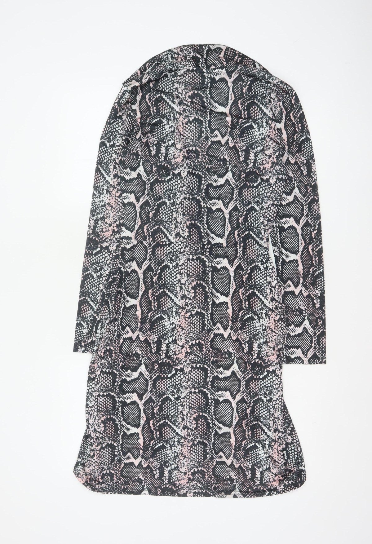 River Island Women Black Pink Animal Print Wrap Dress UK 8 Knee Length
