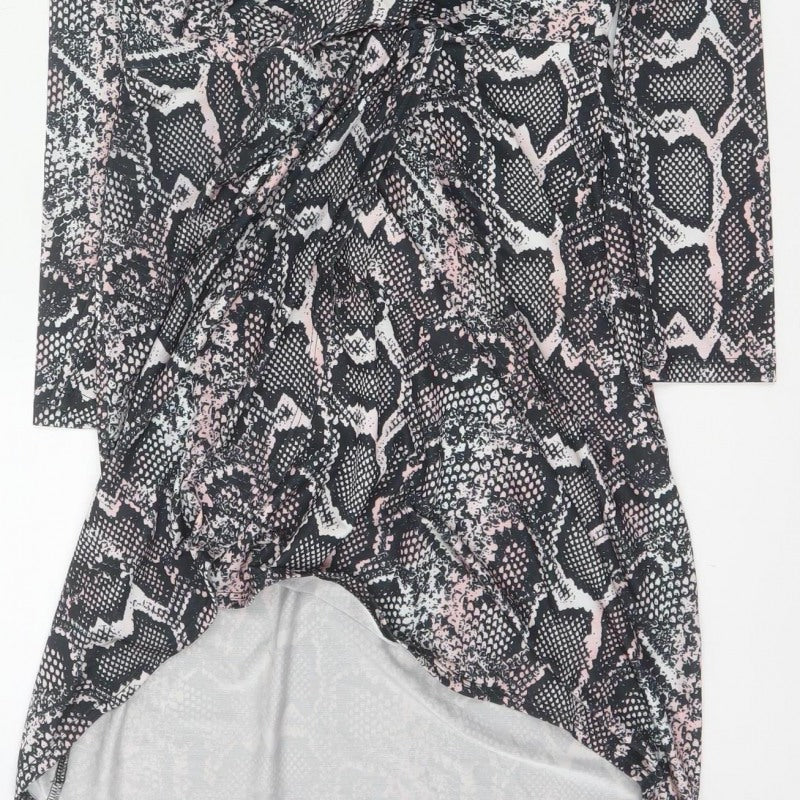 River Island Women Black Pink Animal Print Wrap Dress UK 8 Knee Length