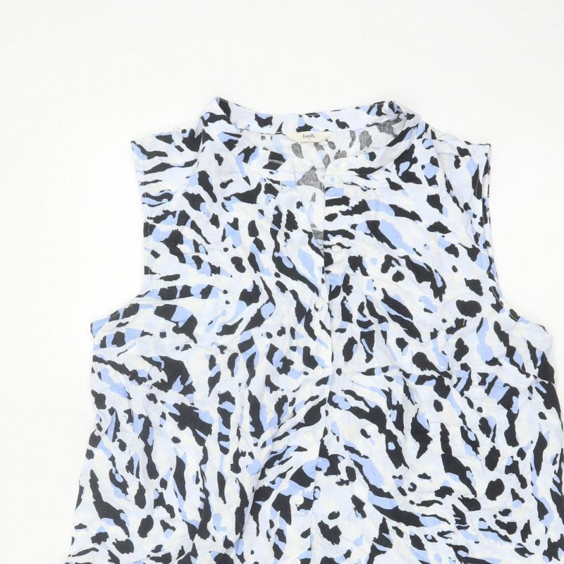 Hush Women Blue Animal Print Sleeveless Collared Shirt Dress Size 10