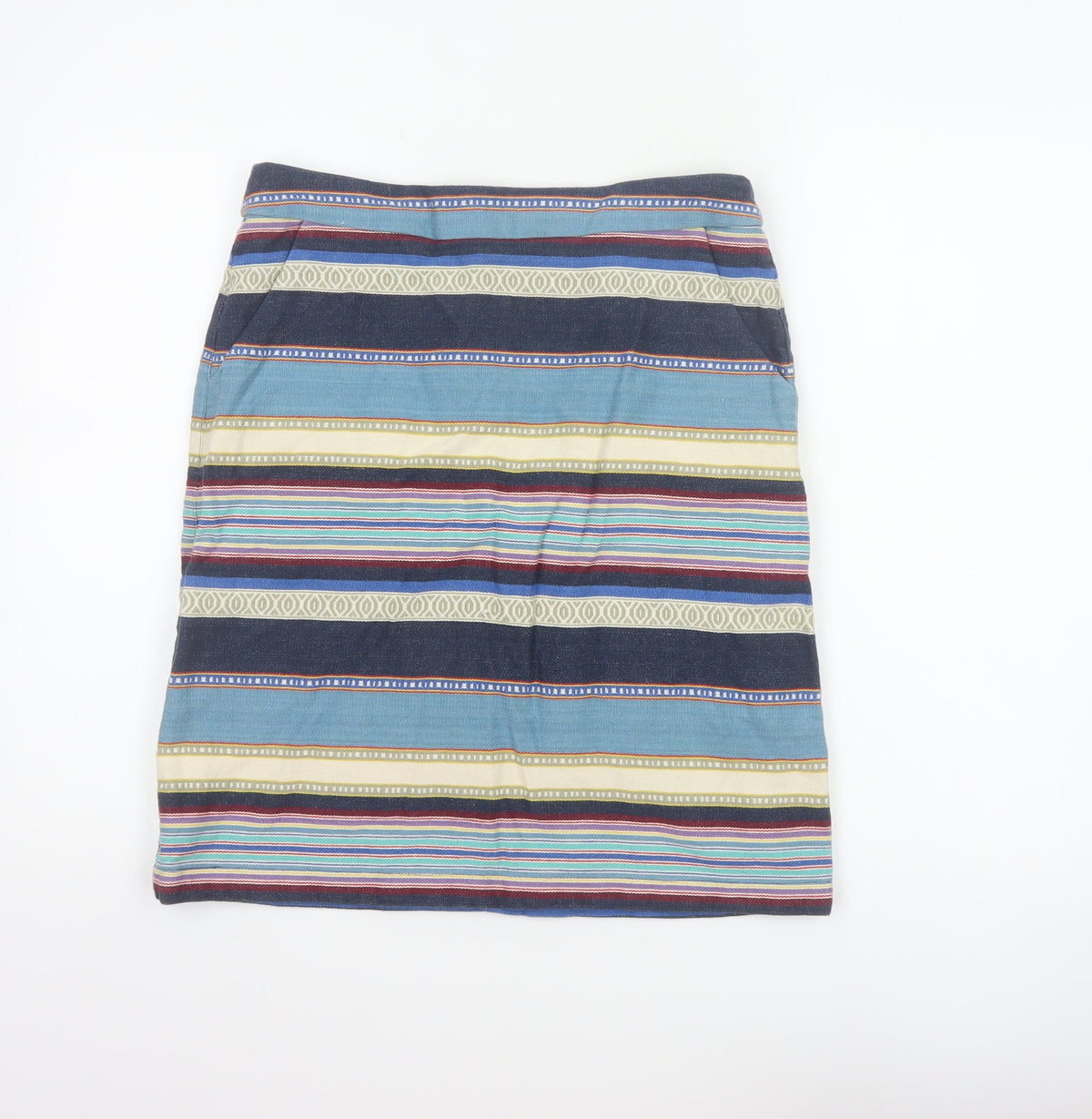 White Stuff Women Multicoloured UK 10 Striped Pencil Knee Skirt Pockets