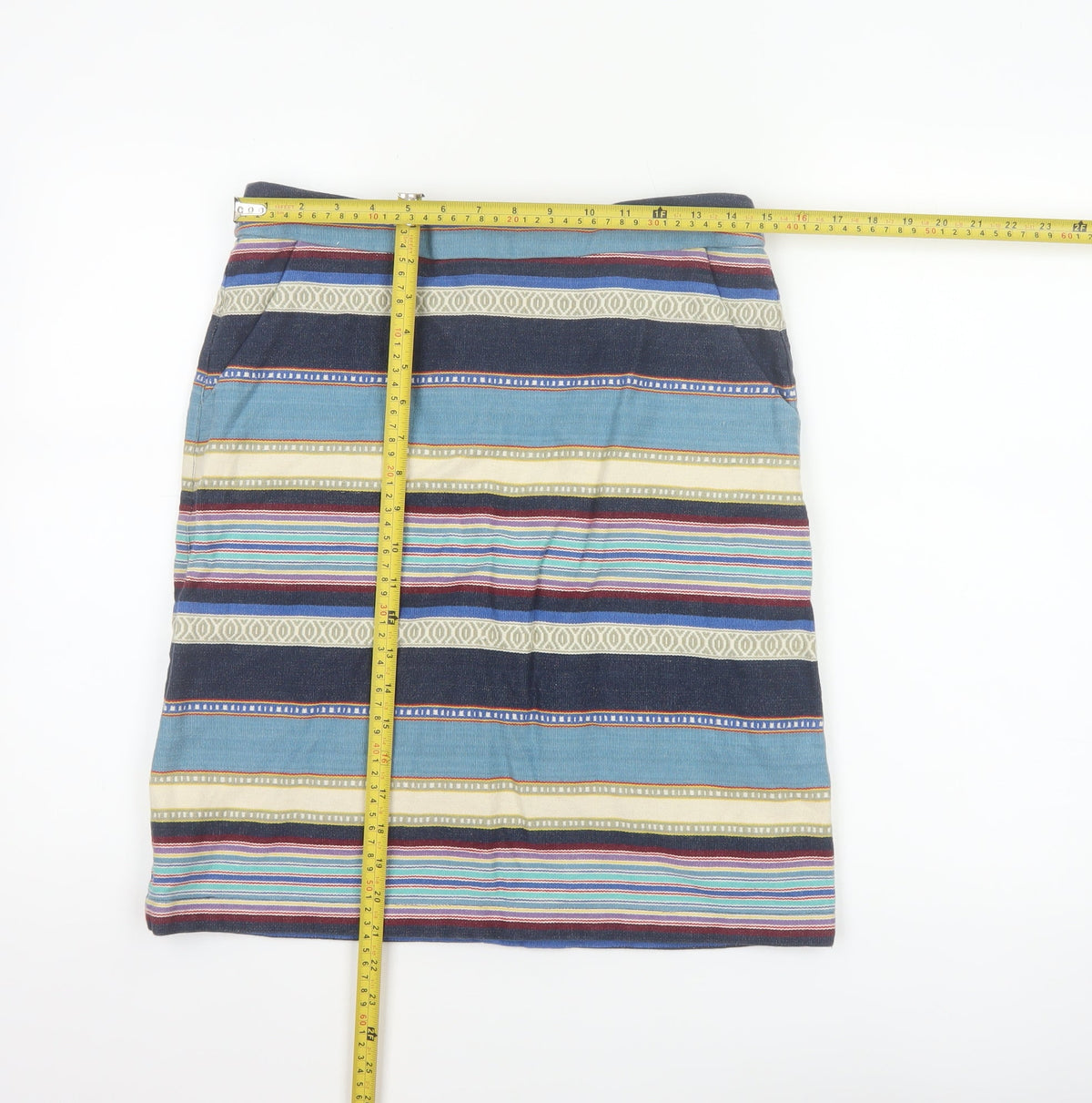 White Stuff Women Multicoloured UK 10 Striped Pencil Knee Skirt Pockets
